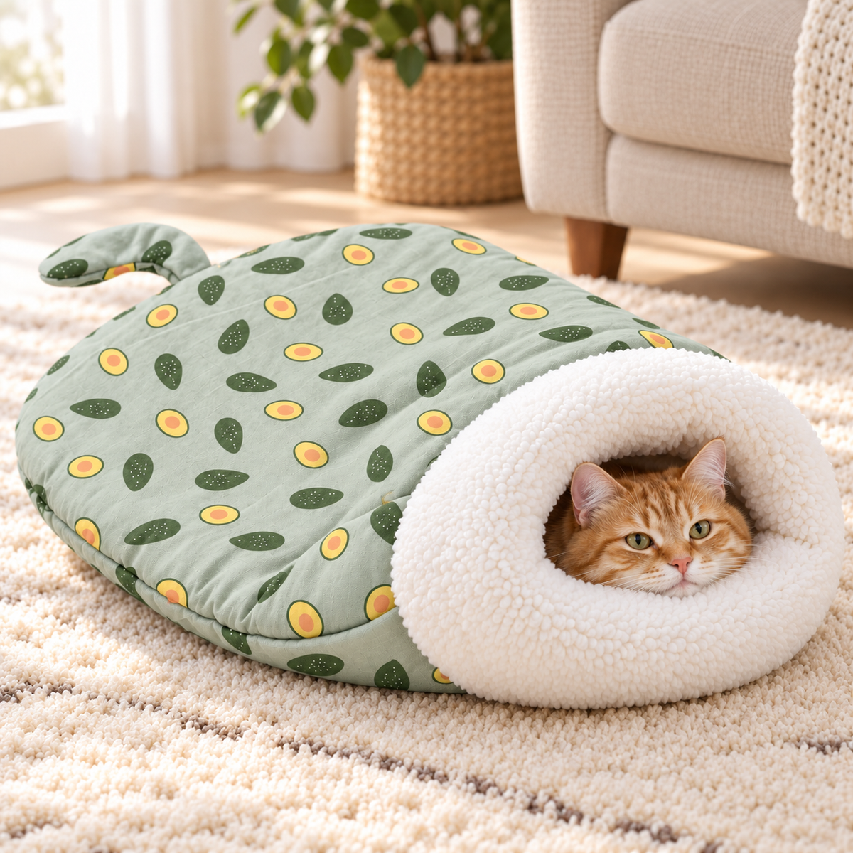 🐱🛏️Semi-Enclosed Hooded Pet Sleeping Bag Cave Bed | Draft-Blocking, Cozy Indoor Winter Rest Spot📦