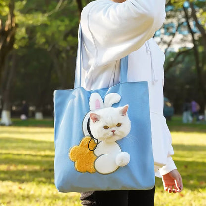 Cute Head Shape Cat Carrier Bag – Portable Canvas Pet Tote for Small Dogs & Cats