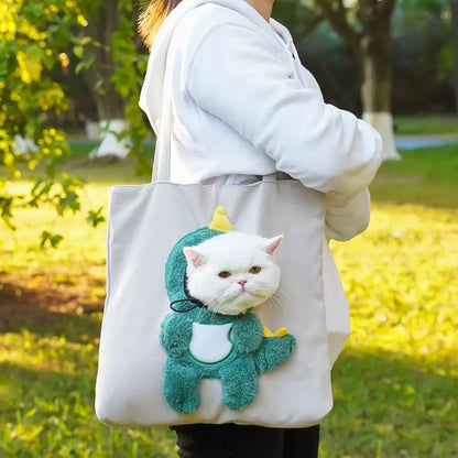 Cute Head Shape Cat Carrier Bag – Portable Canvas Pet Tote for Small Dogs & Cats