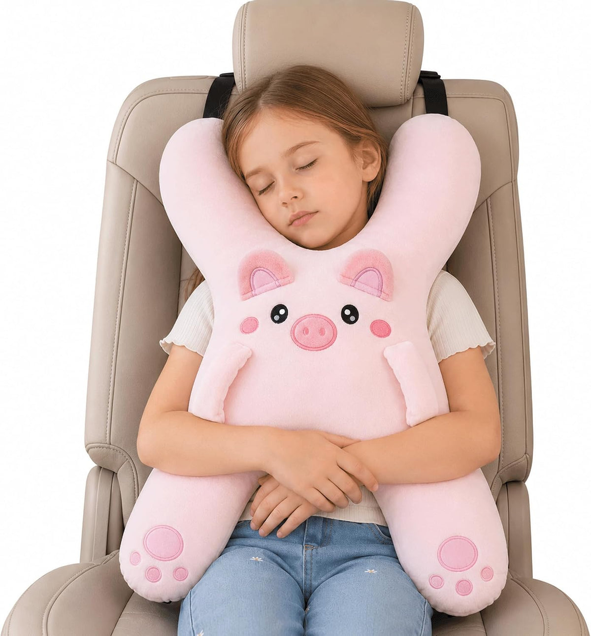 Kids car travel pillow, H-shaped support cushion, White - image 1