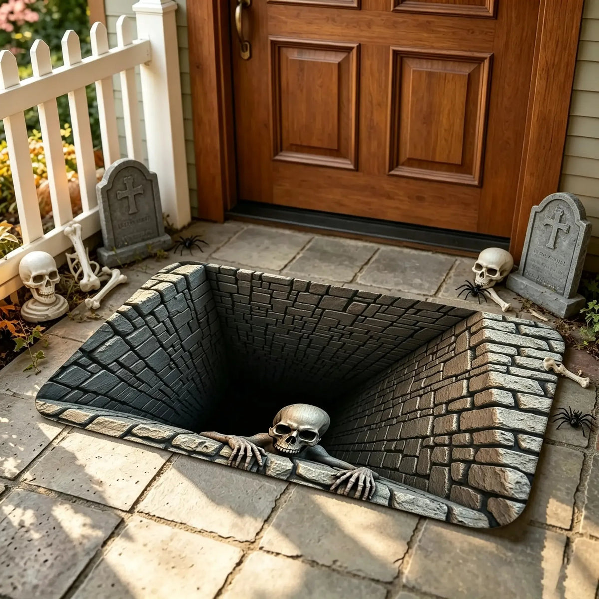 🎃Halloween Sale🎃Halloween Front Door Mat – Festive 3D Visual Skull & Clown Horror Rug