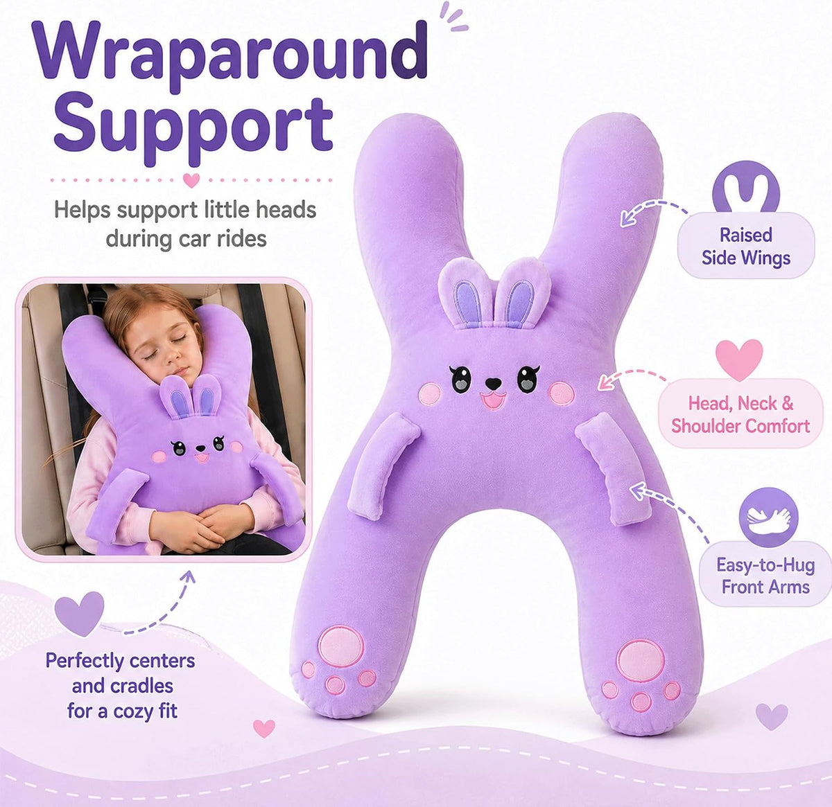 Kids car travel pillow, H-shaped support cushion, White - image 2