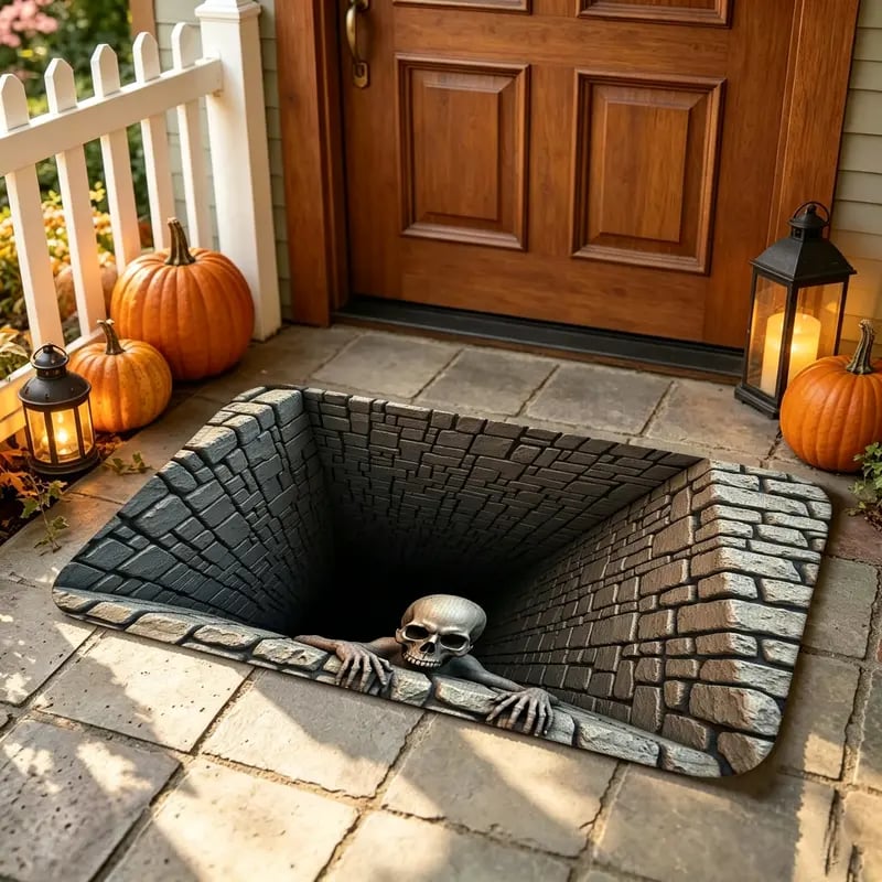 🎃Halloween Sale🎃Halloween Front Door Mat – Festive 3D Visual Skull & Clown Horror Rug