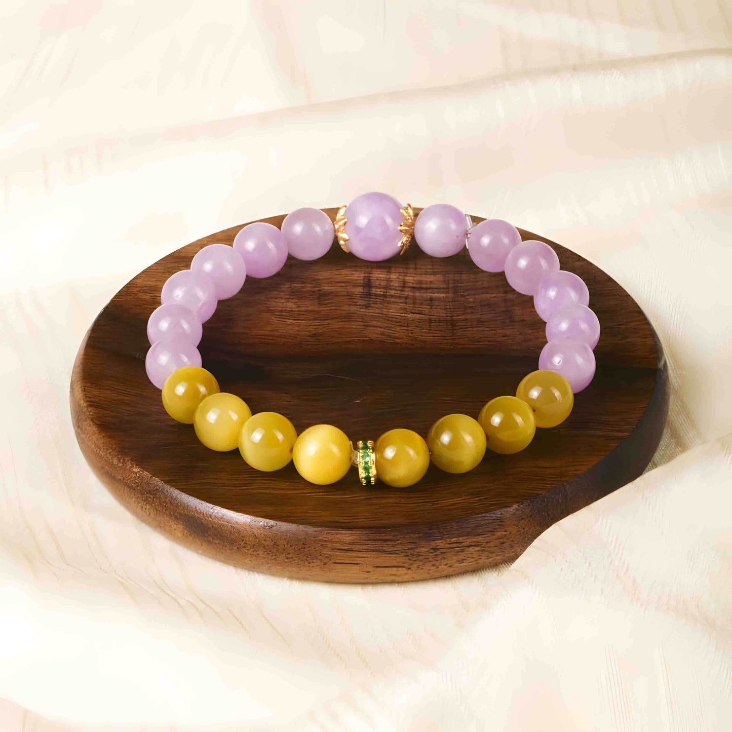 Monet Water Lily Crystal Bracelet Purple Lithium Glow Gold Tiger Eye