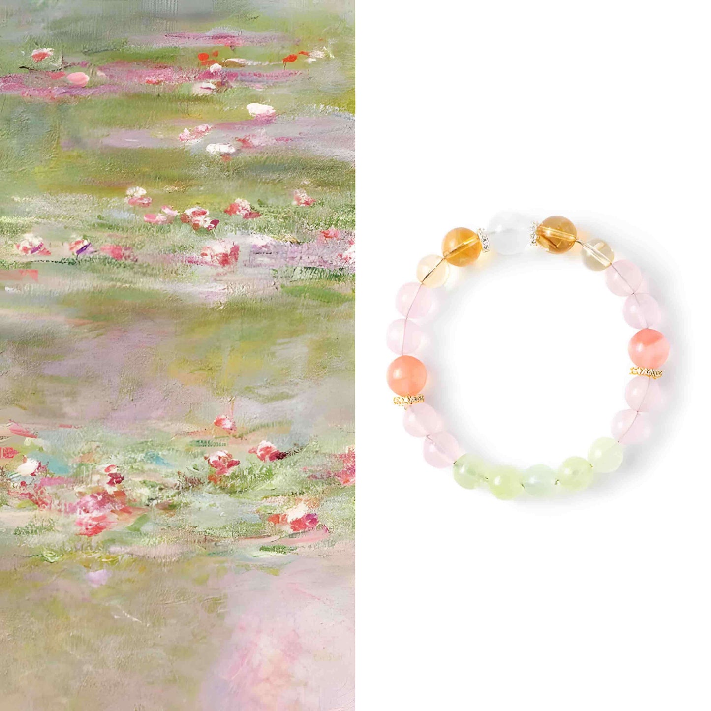 Monet Water Lily Crystal Strand Pink Crystal Grape Stone