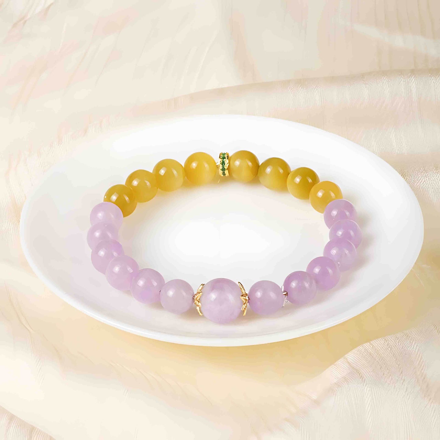 Monet Water Lily Crystal Bracelet Purple Lithium Glow Gold Tiger Eye