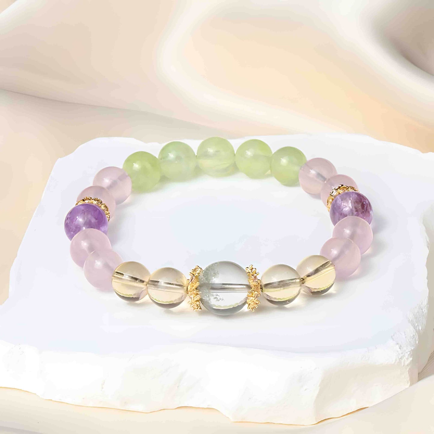 Monet Water Lily Crystal Bracelet Pink Crystal Grape Stone Amethyst