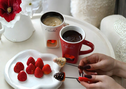 Two Meltie Mugs with chocolate and strawberries