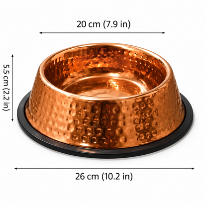 Hammered copper-finish pet bowl