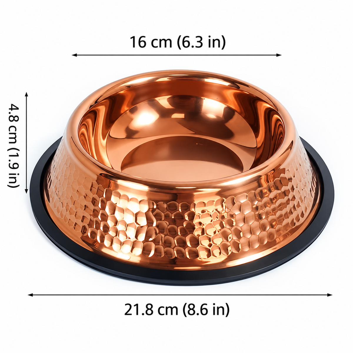 Hammered copper-finish pet bowl
