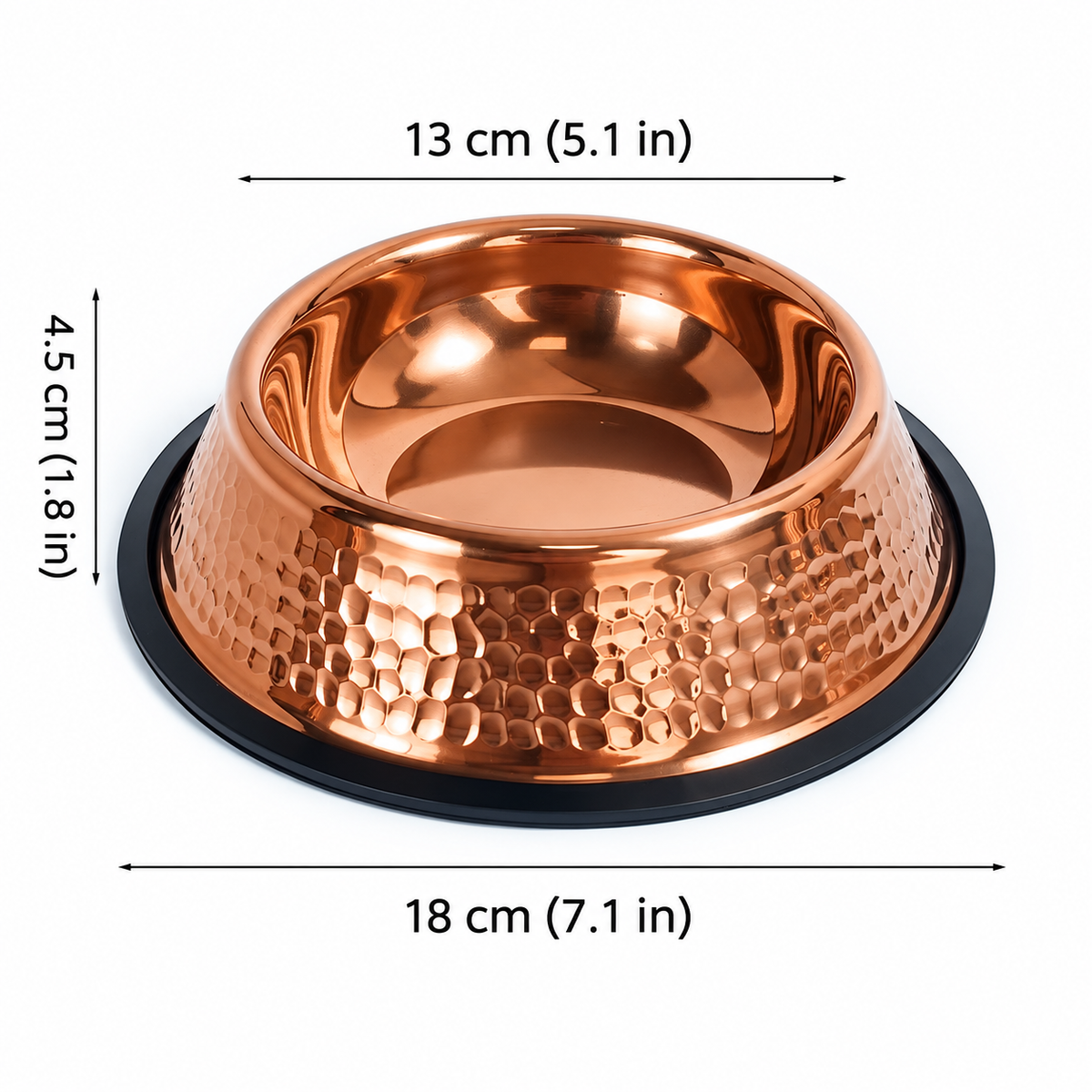 Hammered copper-finish pet bowl