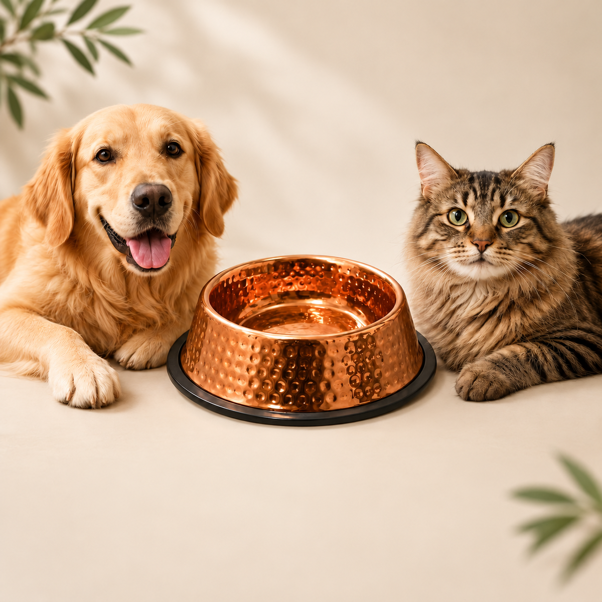 Hammered copper-finish pet bowl