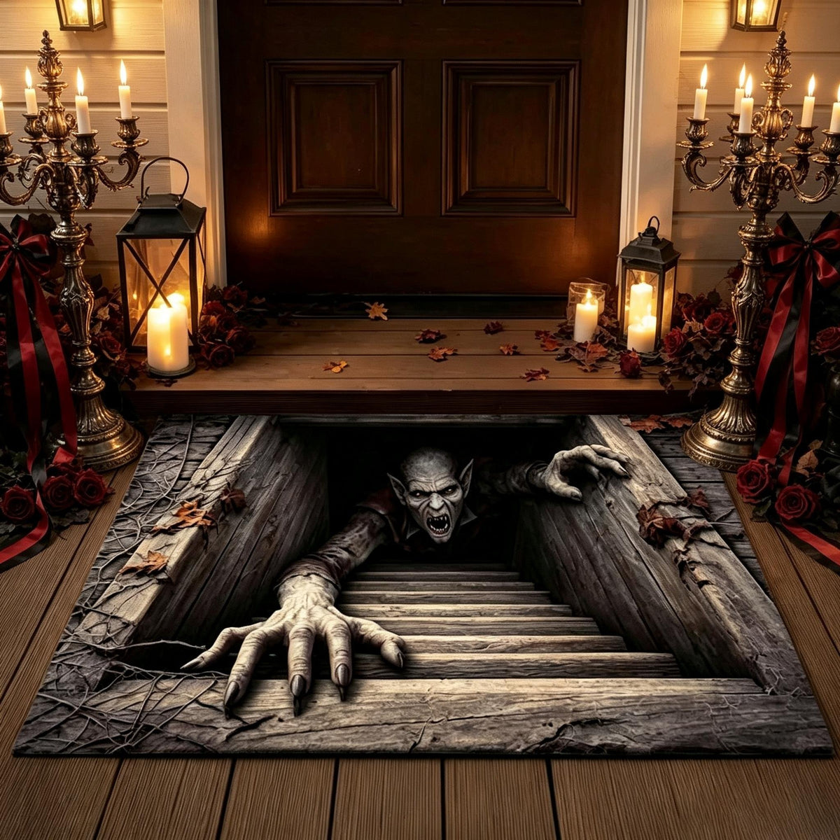 🎃Halloween Sale🎃Halloween Front Door Mat – Festive 3D Visual Skull & Clown Horror Rug