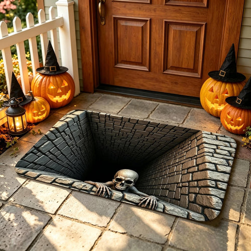 🎃Halloween Sale🎃Halloween Front Door Mat – Festive 3D Visual Skull & Clown Horror Rug