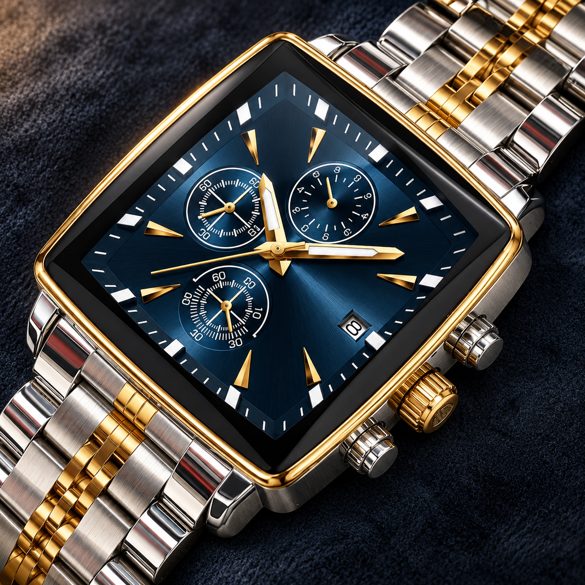 Elowenna Gold-Blue watch — dial and bracelet detail