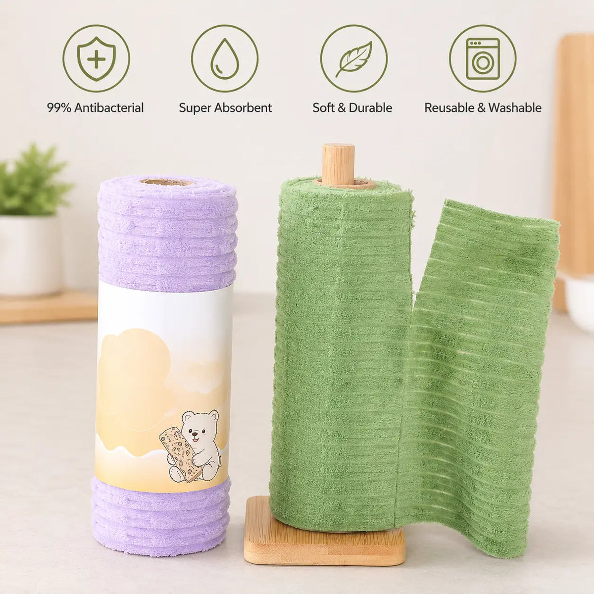 🧻 Reusable Plush Cleaning Cloth Roll – Tear-Off, Washable & Absorbent Kitchen Towels