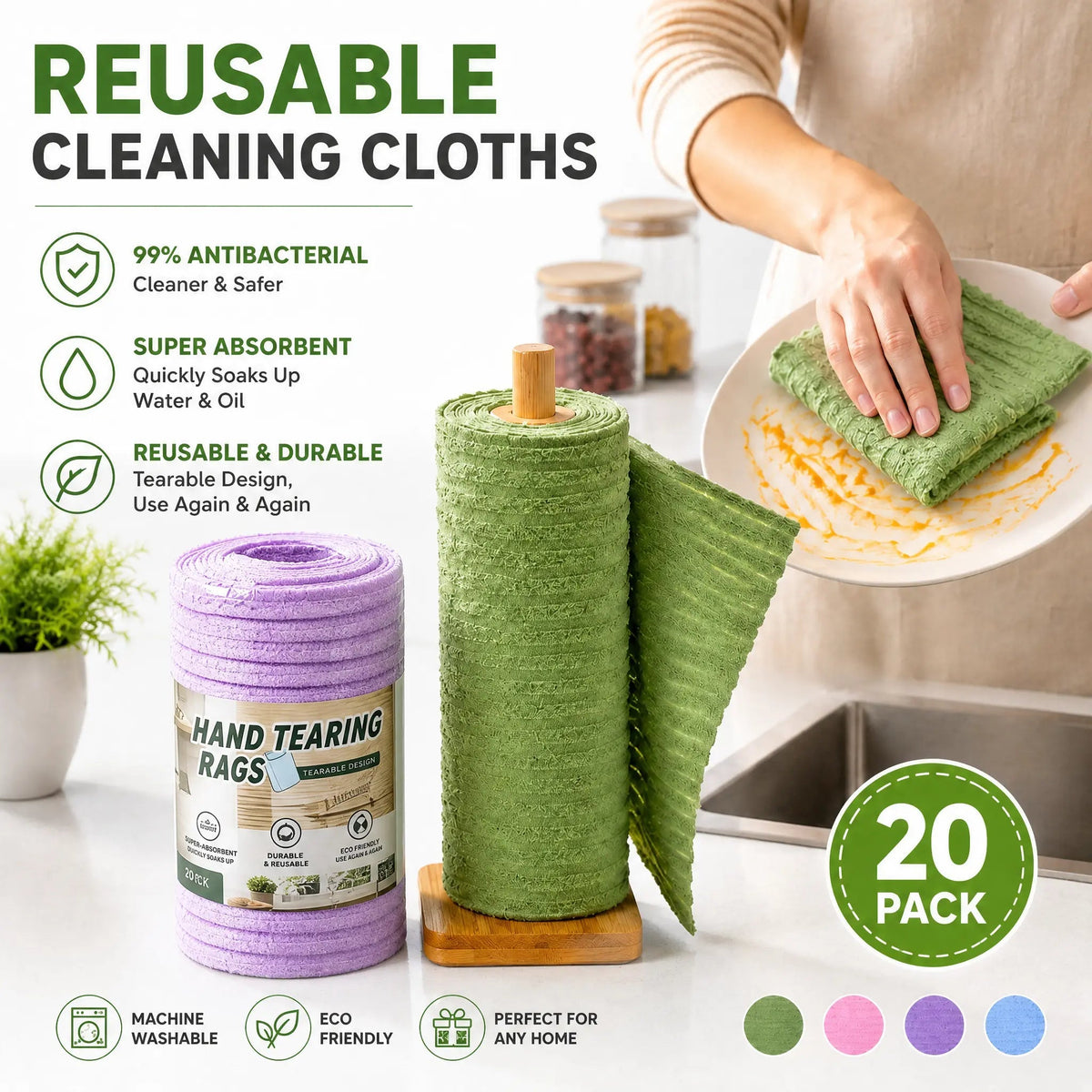 🧻 Reusable Plush Cleaning Cloth Roll – Tear-Off, Washable & Absorbent Kitchen Towels