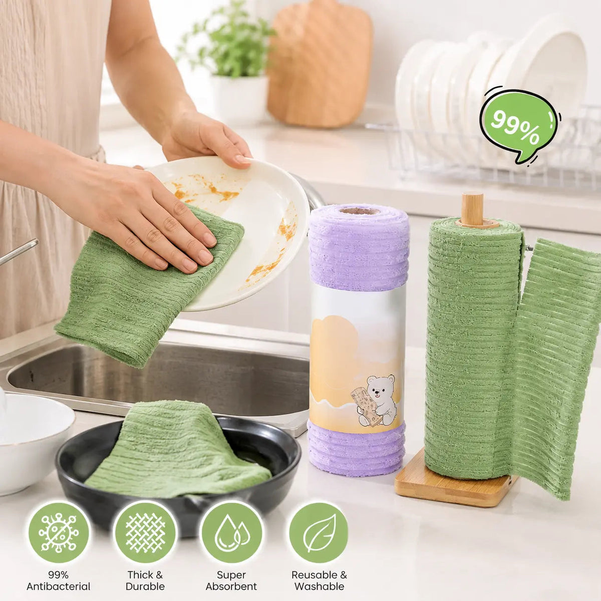 🧻 Reusable Plush Cleaning Cloth Roll – Tear-Off, Washable & Absorbent Kitchen Towels