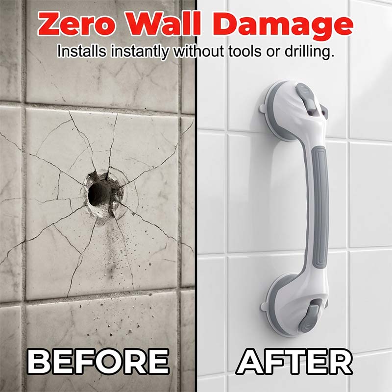 No-Drill Bathroom Suction Grab Handle: Quick-Install, Strong Suction, for Shower & Tub