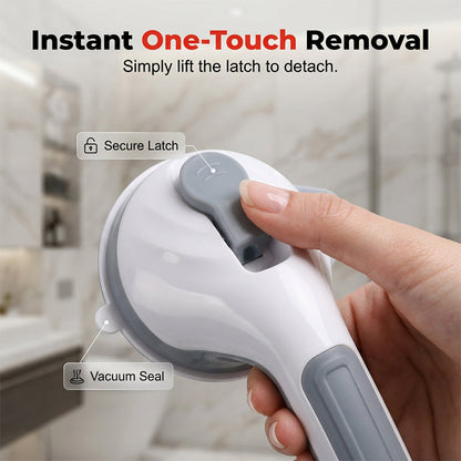 No-Drill Bathroom Suction Grab Handle: Quick-Install, Strong Suction, for Shower & Tub