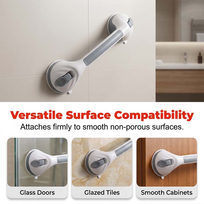No-Drill Bathroom Suction Grab Handle: Quick-Install, Strong Suction, for Shower & Tub