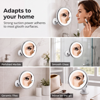 ⏳🔥LIMITED-TIME 50% OFF! ⏰10x Magnifying Makeup Mirror with LED Light and Suction Cup