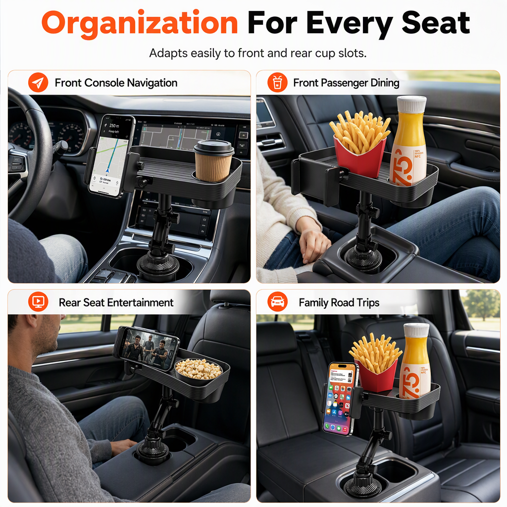 ⏳🔥 LIMITED-TIME 50% OFF! Upgrade Your Car with This 3-in-1 Cup Holder, Phone Mount & Snack Tray