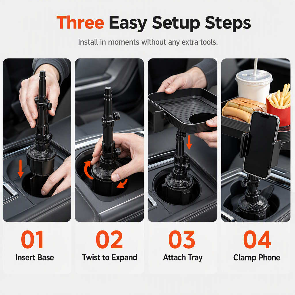 ⏳🔥 LIMITED-TIME 50% OFF! Upgrade Your Car with This 3-in-1 Cup Holder, Phone Mount & Snack Tray