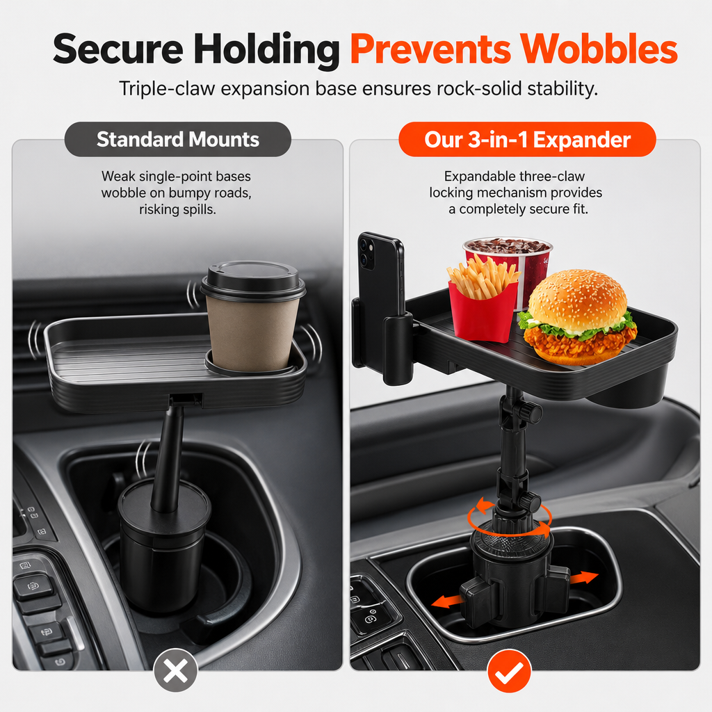 ⏳🔥 LIMITED-TIME 50% OFF! Upgrade Your Car with This 3-in-1 Cup Holder, Phone Mount & Snack Tray